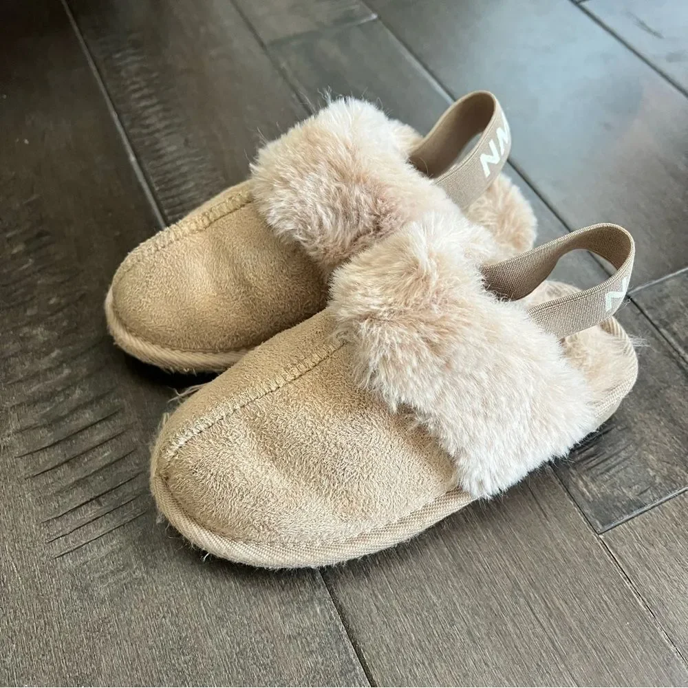 Nicole Miller New York Fur Lined Clog Slippers Boots 9 Tan Brown Strap